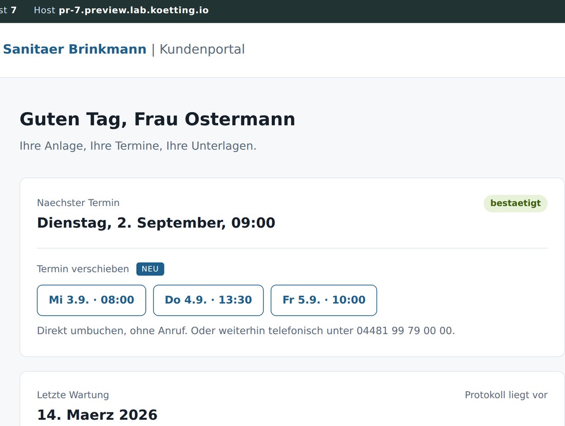Kundenportal in einer getrennten Preview-Umgebung mit neuer Online-Umbuchung