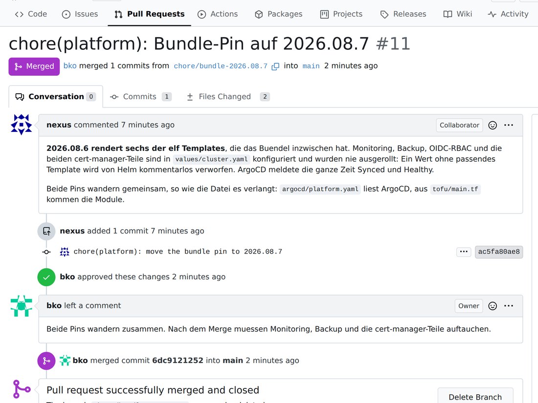 Merge Request mit Begründung für ein Plattform-Update